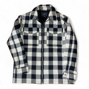 H&M Men's Black and Cream Plaid Gingham Zip Up Jacket SZ M
